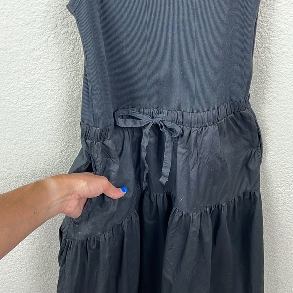 Nation LTD Frannie Midi Dress Jet Black Top Poplin Combo Sz S - Picture 5 of 14